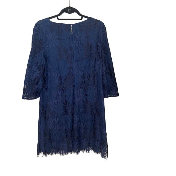 Lilly Pulitzer Jackelin Romper Size 12 Fern Gallery Lace Navy Blue Bell Sleeve - Picture 3 of 10
